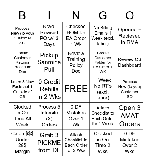 Customer Service BINGO! Bingo Card