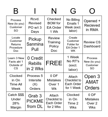 Customer Service BINGO! Bingo Card