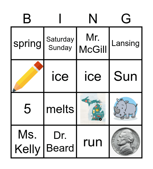 2nd Grade Bingo Card