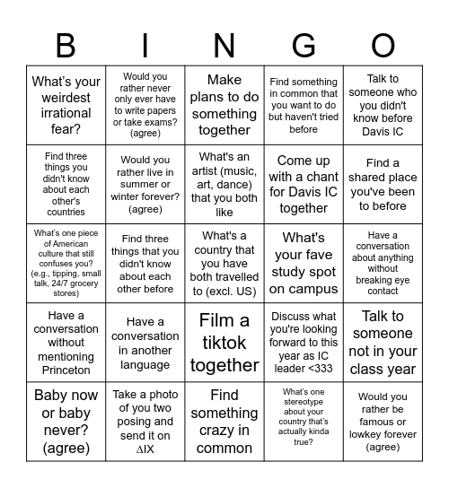 Davis IC bingo Card