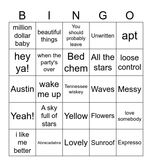 Spotify Playlist Bingo Card