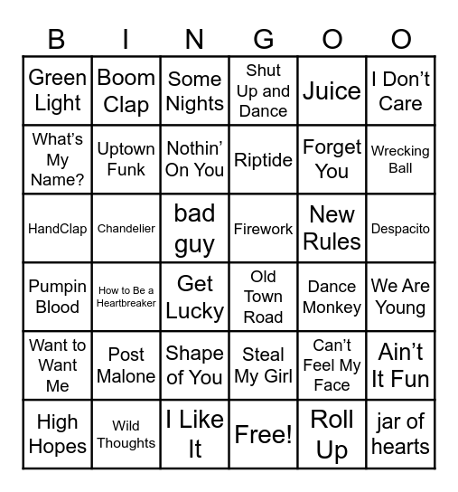 2010s Jams Bingo Card