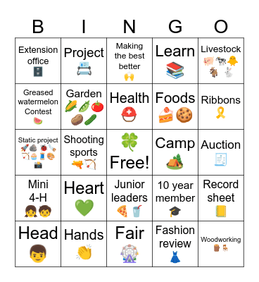 Tippe Town&Country 4-H Bingo Card