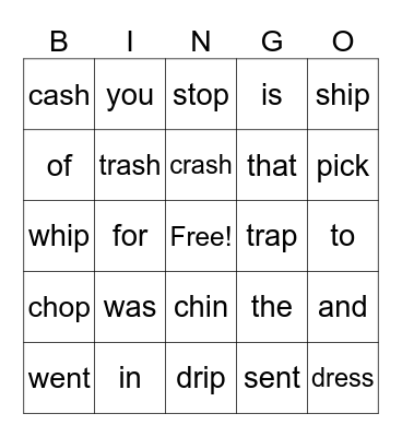 Blends, Digraphs, Heart Words Bingo Card