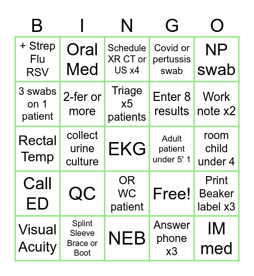87th Urgent Care Bingo Card