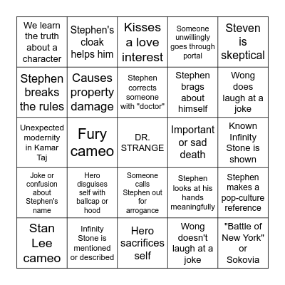 DR. STRANGE Bingo Card