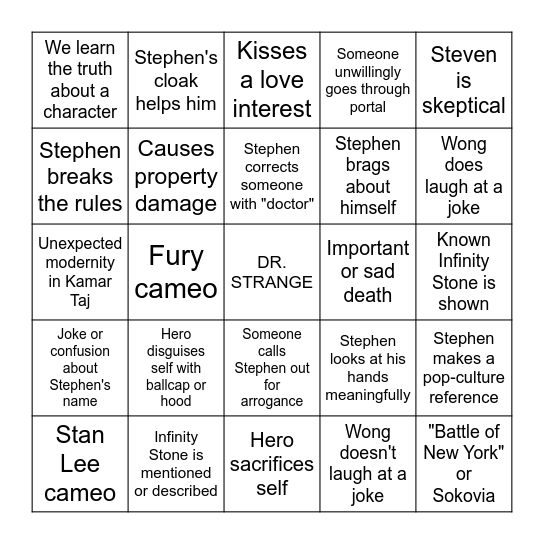 DR. STRANGE Bingo Card