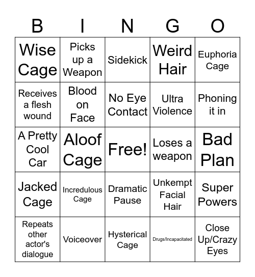 Cage Bingo Card