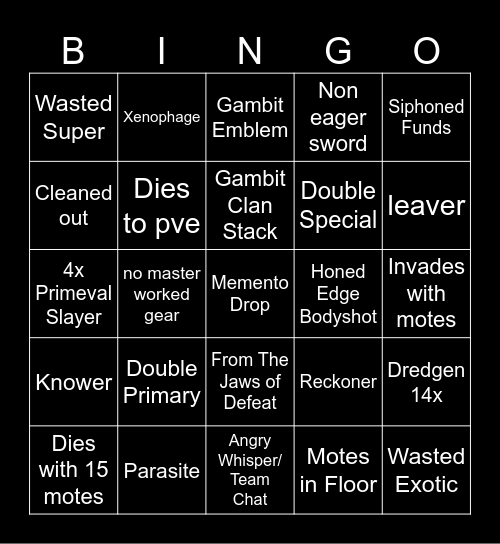 Gambit Bingo Card