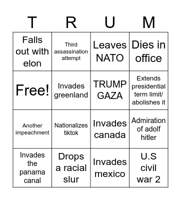 Trump 2025-2029 administration predictions Bingo Card