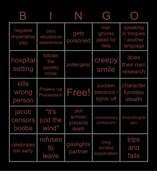 Jacob Mobie Night (paranormal) Bingo Card