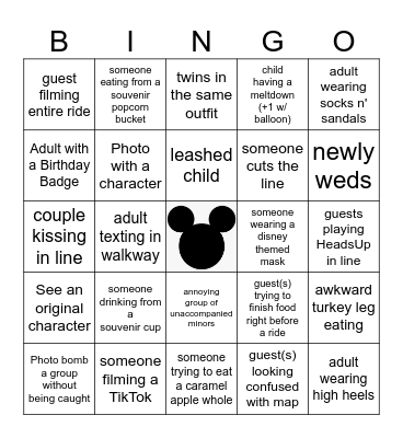 Disneyland Bingo 2022 Bingo Card