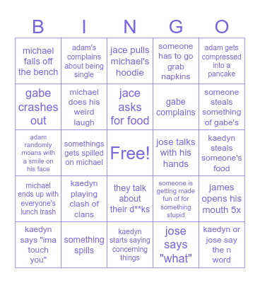 Lunch table bingo Card