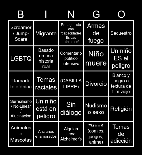 Oscar Shorts Español Bingo Card