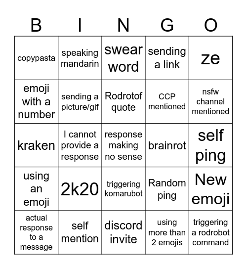 cloudy bingo Card