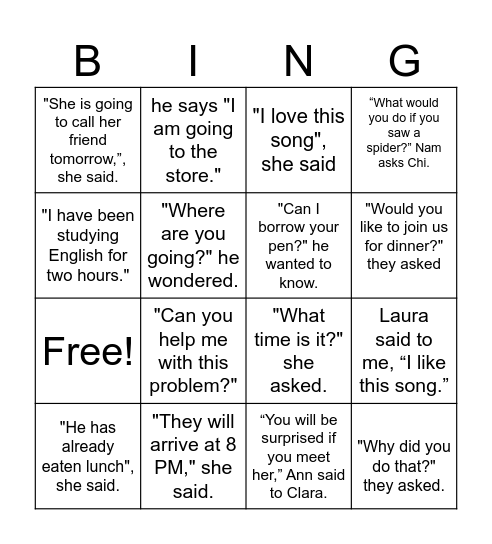 Câu "Talkative" Bingo Card
