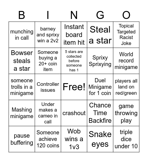 mario party bingo Card