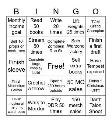 2025 Goals Bingo Card