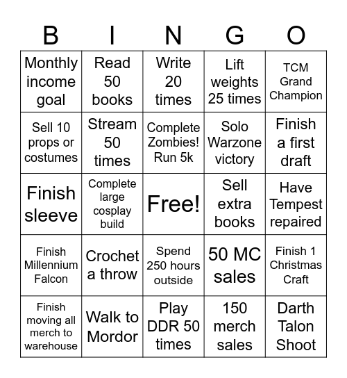 2025 Goals Bingo Card
