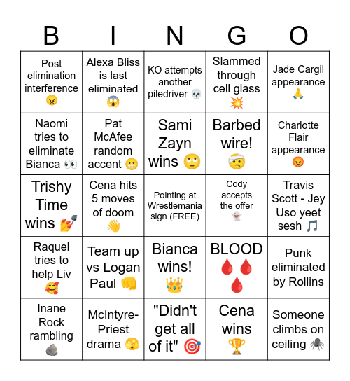 Elimination Chamber 2025 Bingo Card