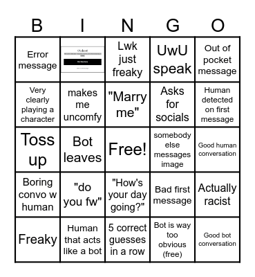 Human or not bingo Card