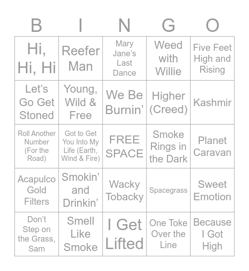 4/20 - 4/21/25 Music Bingo Card