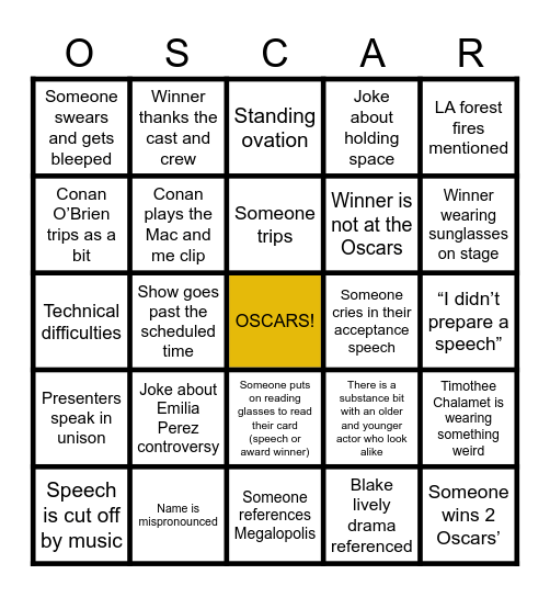 97th OSCARS 2025 Bingo Card