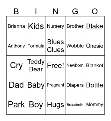Baby Shower Bingo Card