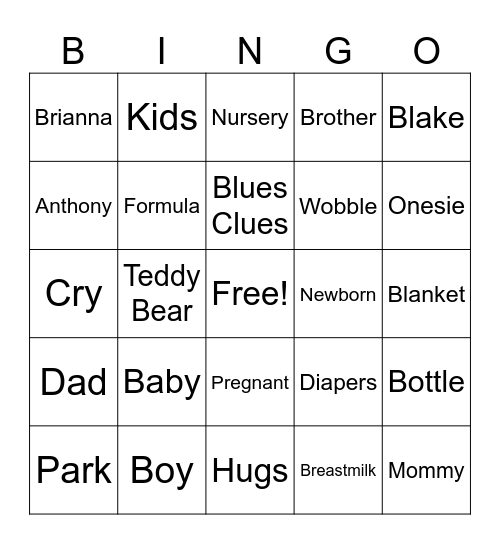 Baby Shower Bingo Card