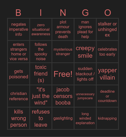 Jacob Mobie Night Bingo Card