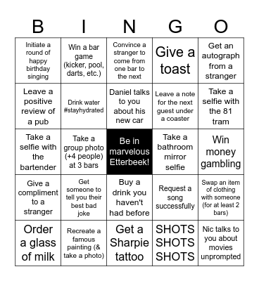 Etterbeek Pub Crawl Bingo Card