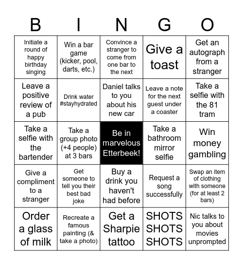 Etterbeek Pub Crawl Bingo Card