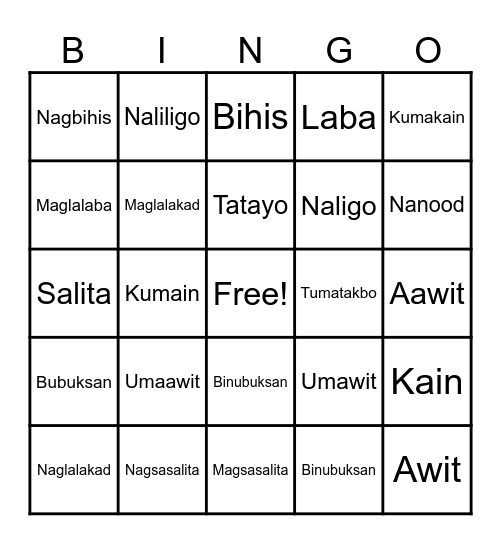 Pandiwa Bingo Card
