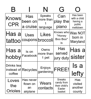 Ice Breaker Bingo Card