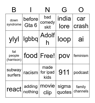 insta Bingo Card