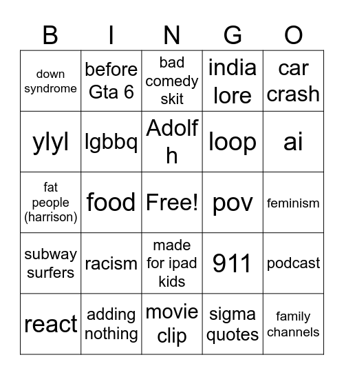 insta Bingo Card