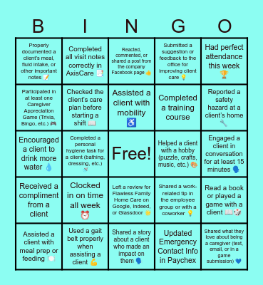 Caregiver Bingo Card
