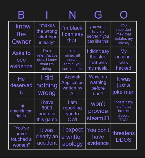 Appeal Bingo Card