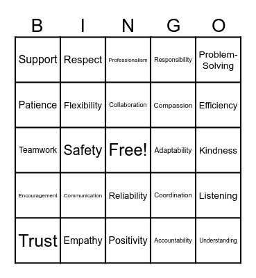 H&SC Teamwork Bingo Card