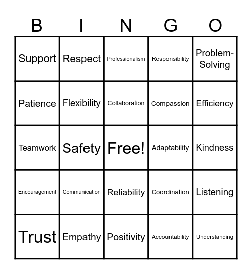 H&SC Teamwork Bingo Card