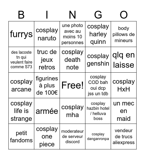 convention cosplay Bingo Card