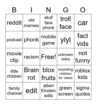 yt shorts Bingo Card