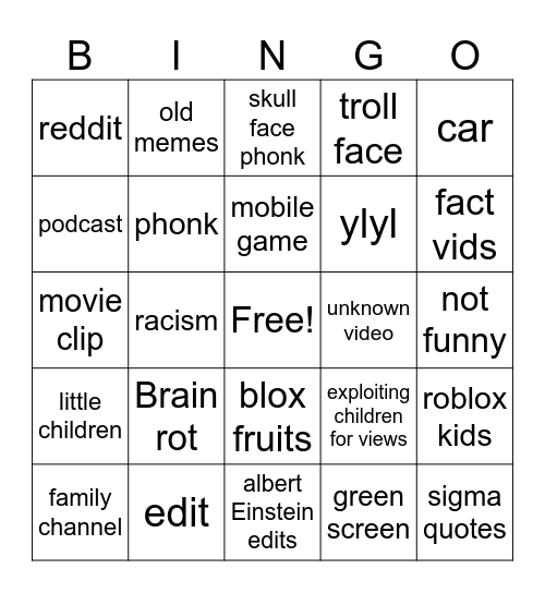 yt shorts Bingo Card