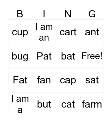 Lesson 9 Bingo Card