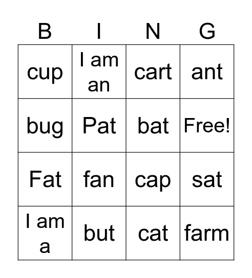 Lesson 9 Bingo Card