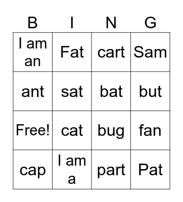 Lesson 9 Bingo Card