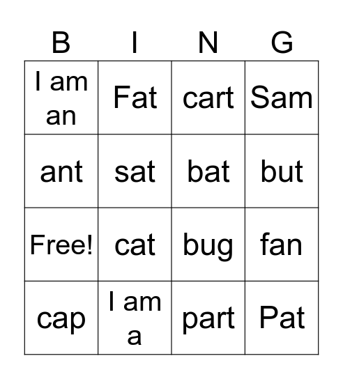 Lesson 9 Bingo Card