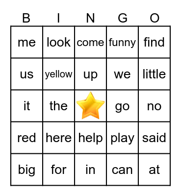 Yellow Sight Words Bingo Card