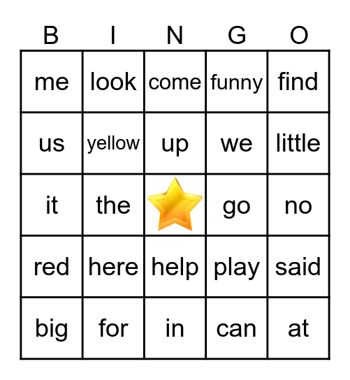Yellow Sight Words Bingo Card