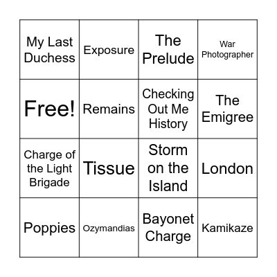 Power and Conflict Poetry Revision Bingo Card